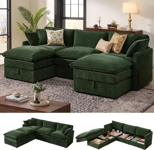 Miniatura 12 de Ihanherry Sofá cama modular de gran tamaño con almacenamiento, sofá nube modular de 6 plazas de 103 pulgadas con otomanas móviles, sofás de felpilla