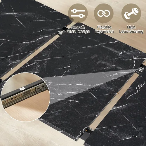 Miniatura 3 de VECELO Mesa de cocina extensible de 3 piezas de 63 pulgadas con bancos/sillas, moderno juego de desayuno/comedor para 4/6/2, diseño de ahorro