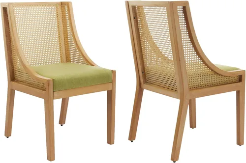 Miniatura 24 de ODUSE-DAILY French Country - Juego de 2 sillas de comedor de ratán beige, sillas de comedor de madera con respaldo de caña y asiento tapizado