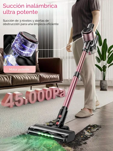 Miniatura 2 de Aspiradora inalámbrica, aspiradora de palo 10 en 1 con potente succión, manguera, luz LED verde, cepillo antienredos, aspiradora recargable ligera