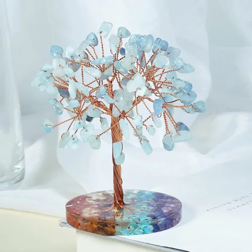 Miniatura 3 de Nupuyai Árbol de cristal de cuarzo curativo natural hecho a mano con base de resina de piedras redondas de chakras, alambre de cobre, bonsái