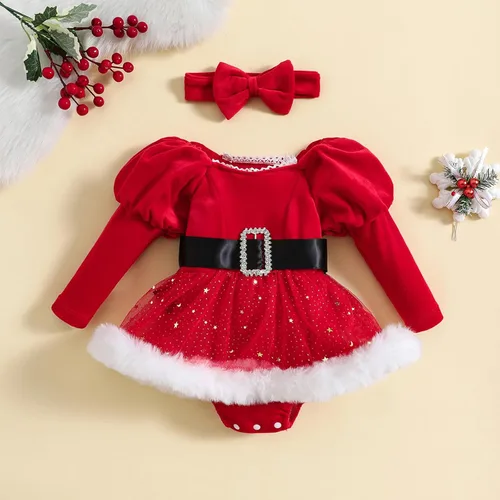 Miniatura 20 de FYBITBO Vestido de Navidad para bebé niña, terciopelo verde, manga larga, tutú, mameluco, vestido de fiesta, traje de Navidad