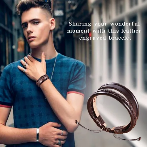Miniatura 2 de Regalos del día del padre para papá, marido, pulsera de cuero para hombres, él, novio, hijo, ajustable, marrón, pulsera de cuero para hombre