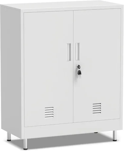 JINGUR Armario de almacenamiento de metal con puertas de bloqueo y 2 estantes ajustables, armario de almacenamiento con cerradura para oficina en