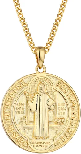 WIOY Collar de medalla de San Benito de plata de ley 925, regalo de joyería católica de San Benito para hombres y mujeres