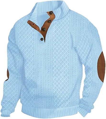 Miniatura 14 de Suéter de manga larga para hombre, casual, con botones de un cuarto, con cuello alto, sudadera con capucha
