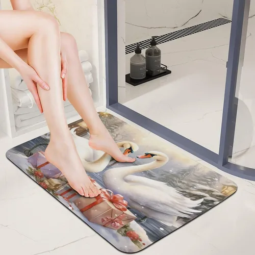Miniatura 2 de Bathroom Rug Mat White Swans Holding Presents Floor Door Mat Kitchen Rug Beauty Bird Elegant Animal Wings Napa Skin Non Slip Ultra Soft and Super