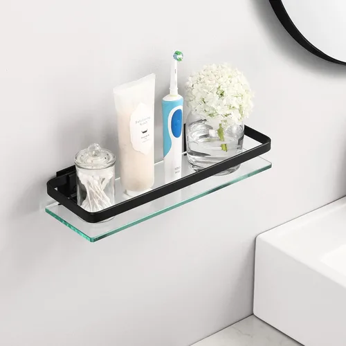 Miniatura 2 de KES Estante de pared de baño de aluminio extra grueso vidrio templado rectangular 1 nivel cesta montado en la pared negro, A4126A-BK Plateado