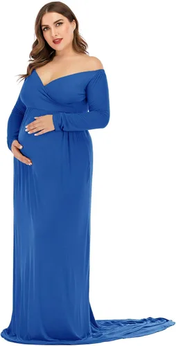 ZIUMUDY Vestido largo de maternidad con hombros descubiertos, vestido de fotografía para baby shower