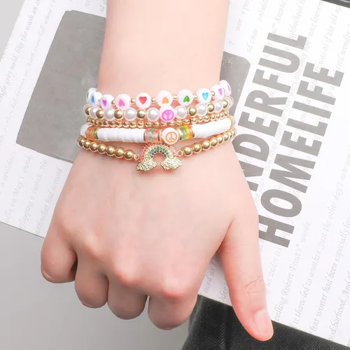 Miniatura 5 de Pink Bracelets Purple Bracelet Boho Multi-Layer Beaded Stacking, Versatile Strand Stretch Crystal Beads Wrap Slip-on Cuff Bangle Set, Cute