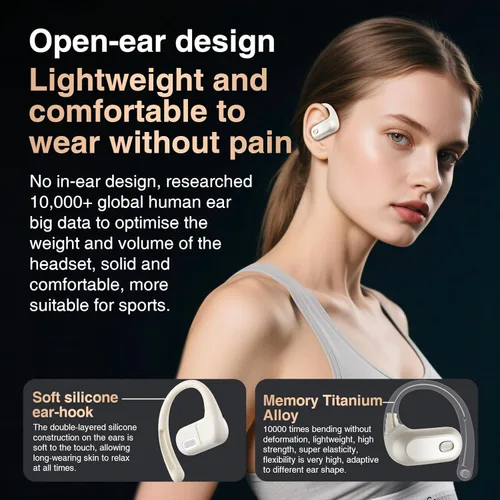 Miniatura 6 de Auriculares abiertos, colgador de oreja de silicona, sonido panorámico de 360 grados, conducción de aire, pantalla LED, IPX7 impermeable