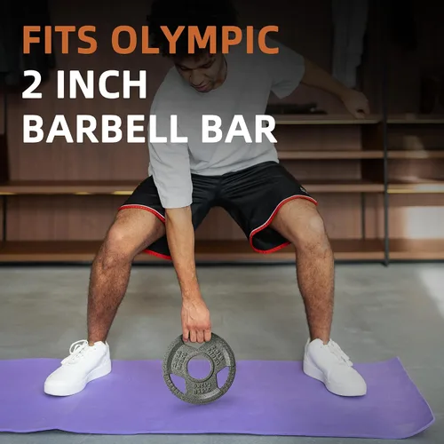 Miniatura 5 de Fitvids 2 Inch Olympic Barbell Weight Plates, 2.5 LB to 45 LB Plates for Home Gym Strength Training, Triple-handle Design