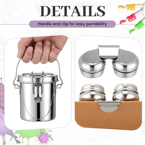 Miniatura 3 de Skybooly Juego de 2 limpiadores de pinceles de pintura herméticos de acero inoxidable doble taza de paleta portátil para pinceles de pintura soporte
