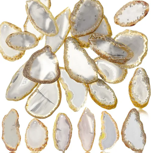 Miniatura 7 de Hicarer 16 Piezas Rebanadas de Ágata Pulidas Rebanadas de Ágata Pulidas con Agujeros Colgantes Irregulares Piedra a Granel Perforadas Astillas