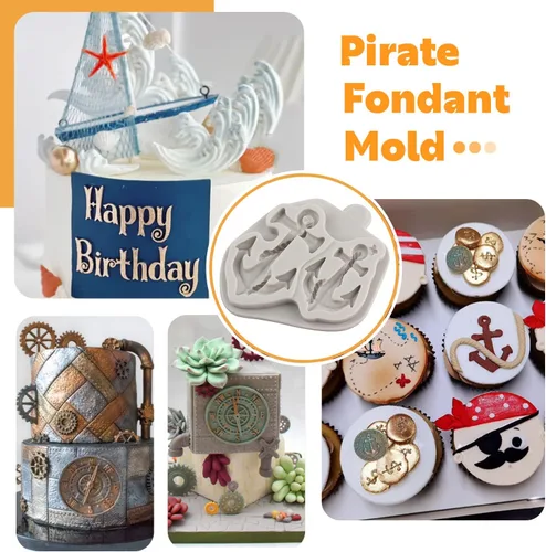 Miniatura 4 de Sijiangmold Moldes de silicona pirata, cuerda de anclaje, molde de fondant, brújula, molde de chocolate, monedas del tesoro, molde de caramelo