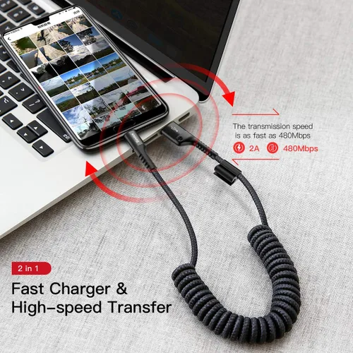 Miniatura 8 de Baseus Cable USB tipo C para automóvil, cable retráctil (3 pies) rizado USB A a USB-C, cable de carga rápida compatible con Samsung Galaxy S10 S9 S8