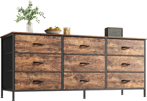 Miniatura 23 de Huuger Cómoda de 63 pulgadas para dormitorio, cómoda para armario con 9 cajones de tela, soporte de TV grande para TV de 55, 65, 70 pulgadas, centro