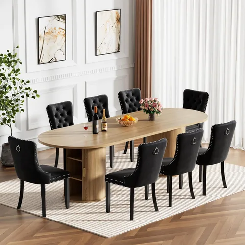 Miniatura 16 de Mesa de comedor redonda extensible de 94 pulgadas con base de almacenamiento, mesa de comedor expandible natural para 10, mesa de comedor de madera