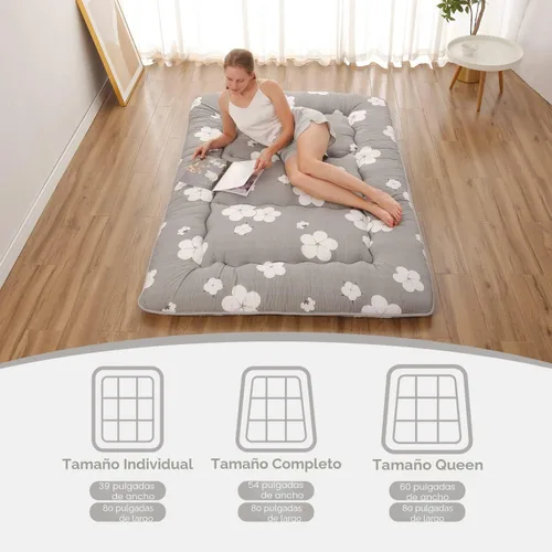 Miniatura 3 de Colchón de piso japonés Zelladorra, futón con bolsa de almacenamiento portátil y funda lavable, colchoneta tatami enrollable gruesa adecuada