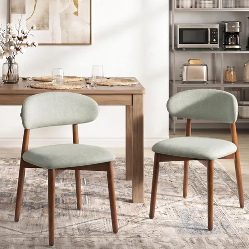 Miniatura 16 de Juego de 2 Sillas de Comedor de Madera Modernas Tapizadas en Tela, Sillas de Cocina de Mediados de Siglo Moderno, Sillas de Comedor de Granja