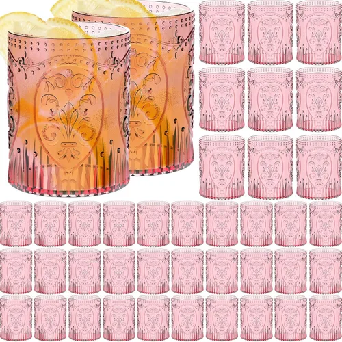 Miniatura 8 de Qinyoung 24 Vasos de Plástico Vintage para Beber de 8.5oz Copas de Vino Retro en Relieve Sin Pie Irrompibles Reutilizables para Baby Shower Negro