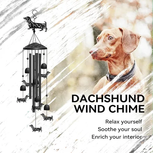 Miniatura 5 de Campanillas de viento de perro salchicha para exteriores, campanillas de viento decorativas, regalos de perro salchicha para mujeres/hombres, Negro
