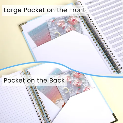 Miniatura 5 de Yoment Cuaderno de espiral B5 con bolsillos para carpeta, 200 páginas de tapa dura, diario de rayas universitarias, papel grueso de 3.53 oz/m²