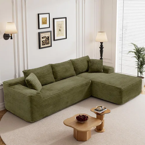 Miniatura 16 de Sofá seccional sin costuras de 108" en forma de L para sala de estar, cómodo sofá de corduroy con chaise, amplios reposabrazos, asiento profundo