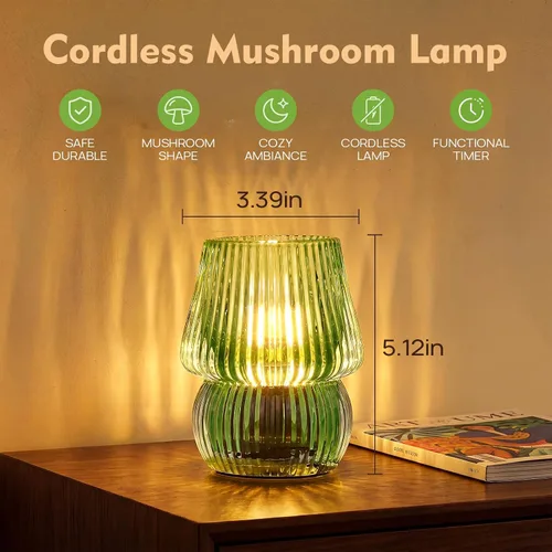 Miniatura 2 de Pequeña Lámpara de Mesa Operada con Pilas con Temporizador, Pequeña Lámpara de Mesa de Vidrio Inalámbrica para Decoración del Hogar, Cocina, Baño