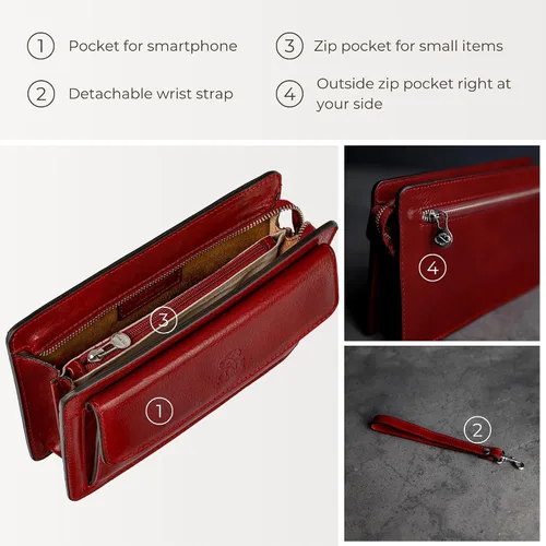 Miniatura 4 de Time Resistance Bolso de mano de cuero para hombre, organizador de muñeca, maletín hecho a mano en Italia, caja de regalo incluida