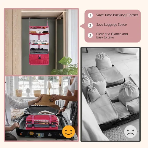 Miniatura 4 de Surblue Organizador colgante para armario de 3 estantes, bolsillo plegable lavable de tela Oxford con 2 ganchos