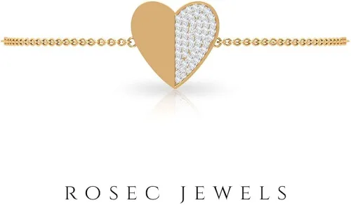 Miniatura 2 de Pulsera personalizada con diamantes de 14 quilates pulsera con dije en forma de corazón dorado pulsera de aniversario para mujer pulsera ajustable