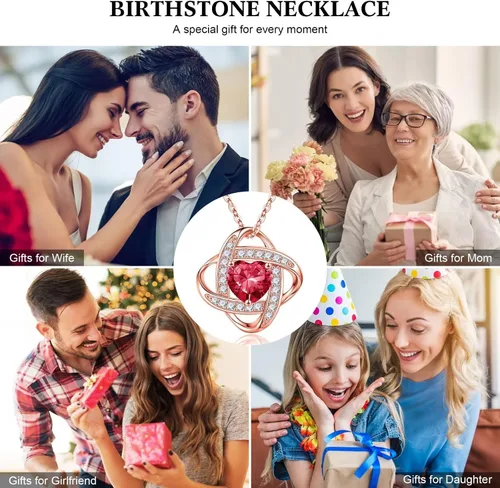 Miniatura 4 de Iefil Collar de piedra natal, regalos de amor para mujer, plata de ley 925, joyería de piedra natal con nudo de amor, piedra preciosa natural