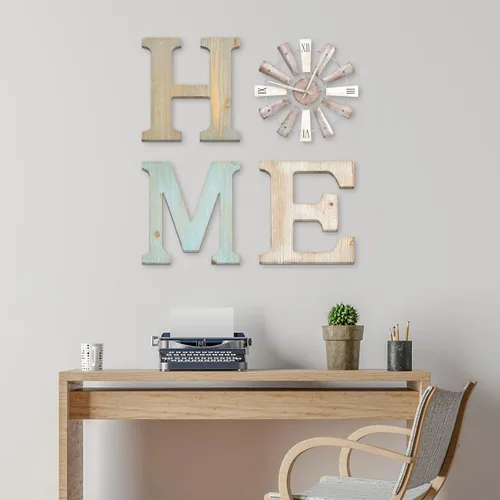 Miniatura 7 de ZAZIWZ Carteles de granja con reloj de viento, decoración de pared con letras rústicas para el hogar, arte de pared con letras para sala de estar