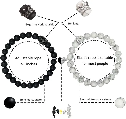Miniatura 5 de WVT Pulseras a juego para parejas, regalos de relación a larga distancia para mujeres y hombres, juego de pulseras para él y para ella para novio