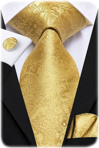 Miniatura 169 de Hi-Tie Corbata clásica de cachemira para hombre con pañuelo y gemelos a cuadros
