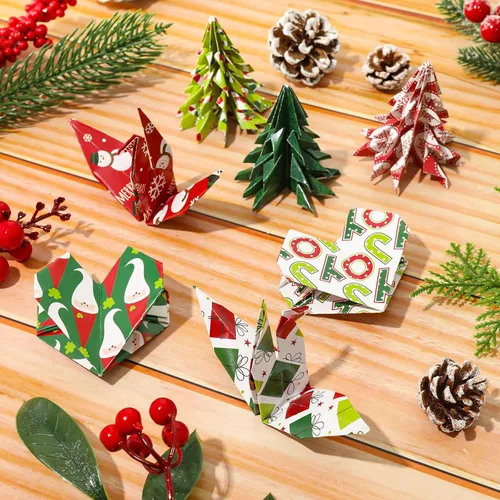 Miniatura 5 de Whaline Juego de 60 hojas de papel con patrón de Navidad, 12 diseños de tamaño A5, muñeco de nieve, Papá Noel, hombre de jengibre, papel brillante