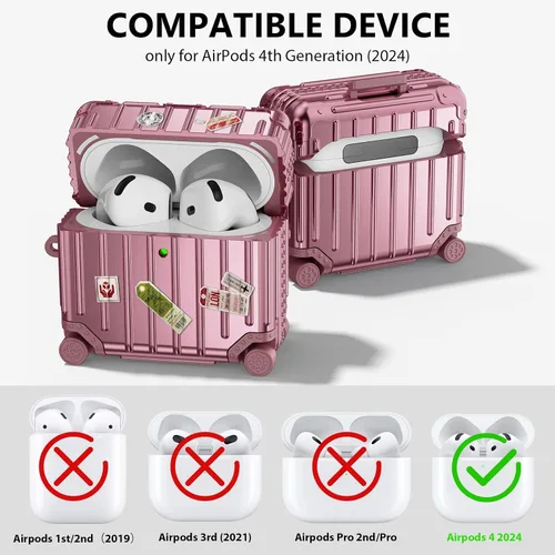 Miniatura 2 de Filoto Funda compatible con Airpods 4, bonito diseño de maleta de moda para Airpods de 4ª generación, funda rígida protectora a prueba de golpes