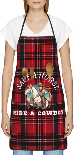Miniatura 3 de nopicsn Save A Horse Ride A Cowboy Delantal para cocinar con bolsillos para mujeres y hombres, delantales divertidos para cocineros, Blanco