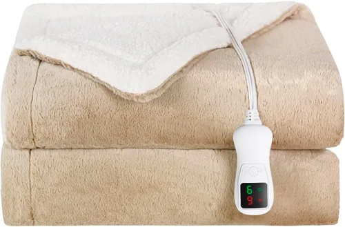 Manta eléctrica con calefacción, de pelo sintético, manta super suave y cálida con 9 niveles de calefacción y apagado automático de 1-9 horas,