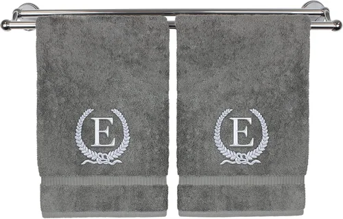 Miniatura 7 de Toalla de mano con monograma, regalo personalizado, 16 x 30 pulgadas, diseño de corona dorada bordada con letra blanca en toalla negra, extra