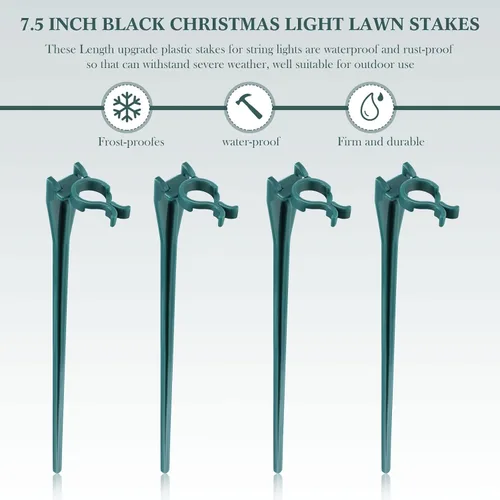 Miniatura 2 de Jetec 120 estacas de luz de Navidad universales para patio, césped, vacaciones, 7.5 pulgadas, estacas de tierra para cadena de luces C7 C9, soportes