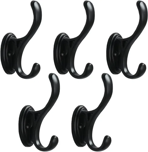 Ganchos de pared para colgar toallas, perchero, organizador de ropa, ganchos vintage, color negro, paquete de 5