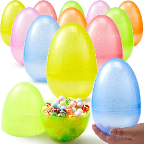 Miniatura 8 de JOYIN 6 huevos de Pascua de plástico jumbo de 7 pulgadas, colores sólidos brillantes, 6 colores surtidos, huevos vacíos para rellenar golosinas