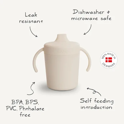 Miniatura 8 de mushie - Vaso entrenador para bebés Fabricado en Dinamarca Tapa con torsión resistente a fugas y asas 6 meses + (salvia)