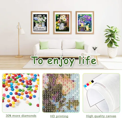 Miniatura 5 de AiYuanzsh Paquete de 6 pinturas de diamantes, kits de pintura de diamantes de flores para adultos, taladro completo por números 5D, arte floral