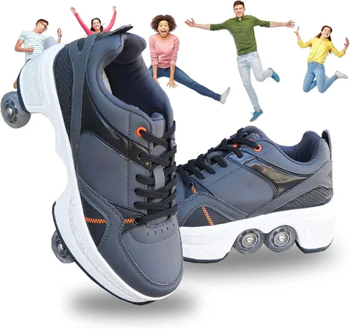 Miniatura 8 de Zapatos de patinaje convertibles para hombres y mujeres, zapatos de paseo automáticos para niños y adultos, patines con doble fila de ruedas, ruedas
