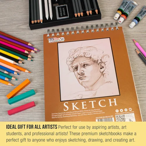 Miniatura 6 de U.S. Art Supply Cuaderno de bocetos encuadernado en espiral superior de 8 x 10 pulgadas, paquete de 2, 100 hojas cada una, 60 libras (100 gsm), sin