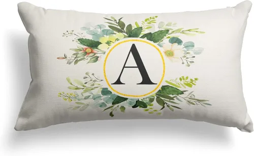 Miniatura 35 de Snycler Fundas de almohada con monograma de letra L, floral, 18 x 18 pulgadas, almohadas de primavera verdes, fundas decorativas de verano, Estilo L