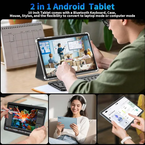 Miniatura 9 de Tablet Android de 15 pulgadas, tableta con teclado 2025, 24GB+256GB+2TB expandible, tabletas 2 en 1 con 8 núcleos, WiFi 5G, 8000mAh, BT5.0